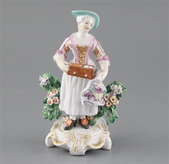 A Derby figure of the map sellers companion, c.1765-70, H. 16cm